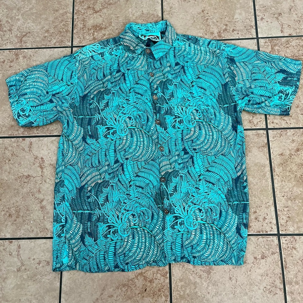 Rainbow Turquoise Blue Floral Short-Sleeve Button-Down Shirt